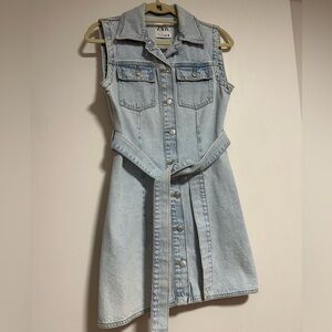 Zara Light Blue Denim Dress with Belt